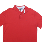 TOMMY HILFIGER Mens Red Polo Shirt L Cotton Blend Short Sleeve Basic Casual