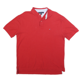 TOMMY HILFIGER Mens Red Polo Shirt L Cotton Blend Short Sleeve Basic Casual