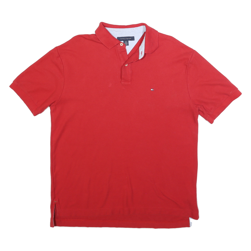 TOMMY HILFIGER Mens Red Polo Shirt L Cotton Blend Short Sleeve Basic Casual
