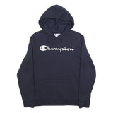 CHAMPION Mens Navy Pullover Hoodie S Cotton Blend Logo Sweatshirt Casual