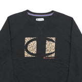 CHAMPION Womens Black Sweatshirt XL Cotton Round Neck Leopard Print Logo