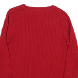 TOMMY HILFIGER Womens Red Cable Knit V-Neck Jumper L Cotton Blend Stylish
