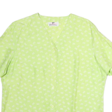 VALENTINE Womens Green Printed Button Short Sleeve V-Neck Top M Lightweight