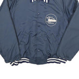 USA Mens Blue White Stripe Lumber Company Button Jacket L Nylon Casual Retro