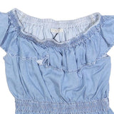 ALL SAINTS Womens Blue Cotton Blend Bardot Top L Ruffle Sleeve Casual