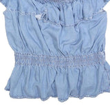 ALL SAINTS Womens Blue Cotton Blend Bardot Top L Ruffle Sleeve Casual