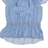 ALL SAINTS Womens Blue Cotton Blend Bardot Top L Ruffle Sleeve Casual