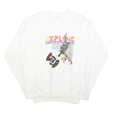 EXPRESS WEAR Mens White Freestyle Graphic Crew Neck M Cotton Blend Sweatshirt