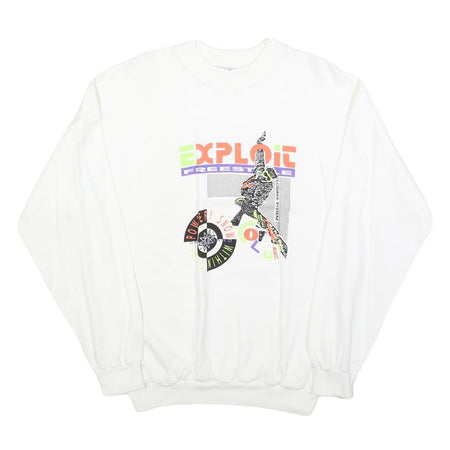 EXPRESS WEAR Mens White Freestyle Graphic Crew Neck M Cotton Blend Sweatshirt