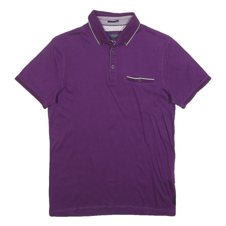 TED BAKER Mens Purple Short Sleeve Plain XS Polo Shirt Button Collar Casual