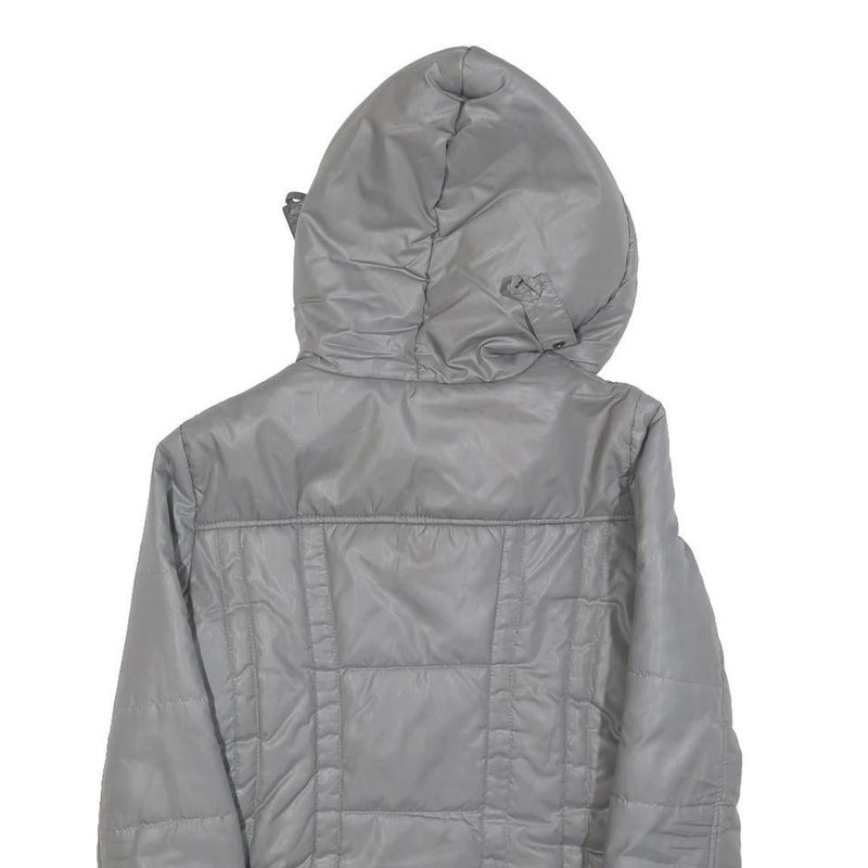 GUESS Womens Grey Hooded Quilted Jacket S Polyester Blend Zip Casual Outerwear