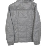 GUESS Womens Grey Hooded Quilted Jacket S Polyester Blend Zip Casual Outerwear