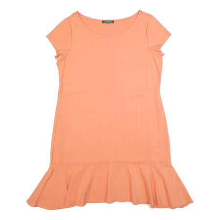 LAUREN RALPH LAUREN Womens Peach Bodycon Viscose Blend Plain Short Sleeve Mini