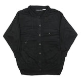 SPECIAL EVENTS Womens Black Collared L Cotton Blend Sweatshirt Button Front