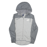 NIKE Mens Grey Hooded Zip Jacket S Cotton Blend Plain Lightweight Casual