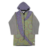 CHOTA INDIA Womens Green & Purple Hooded Zip Cotton Blend Jacket M Ethnic Print