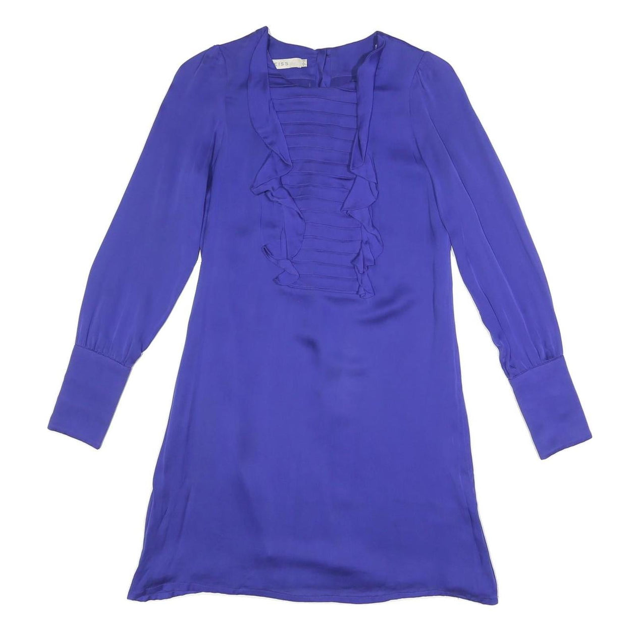 reiss blue dress long sleeve REISS Ruched Bodycon Dress Navy Long Sleeve Ruffle Detail Midi Dress US 4