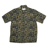 ISLAND Mens Green & Brown Pattern Shirt L Cotton Blend Casual Holiday Summer