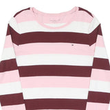 TOMMY HILFIGER Womens Pink & Maroon Striped Patterned Cotton Blend Jumper Crew