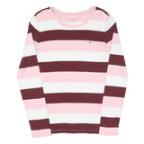 TOMMY HILFIGER Womens Pink & Maroon Striped Patterned Cotton Blend Jumper Crew