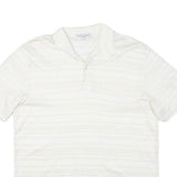 YVES SAINT LAURENT Mens White & Beige Striped Short Sleeve Polo Shirt M Cotton