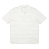 YVES SAINT LAURENT Mens White & Beige Striped Short Sleeve Polo Shirt M Cotton