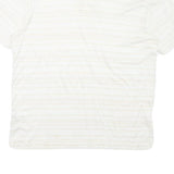 YVES SAINT LAURENT Mens White & Beige Striped Short Sleeve Polo Shirt M Cotton
