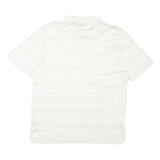 YVES SAINT LAURENT Mens White & Beige Striped Short Sleeve Polo Shirt M Cotton