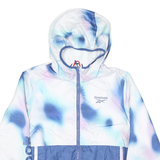 REEBOK Womens Blue & White Tie Dye Zip Jacket L Polyester Blend Hooded Casual