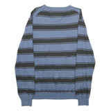 TOMMY HILFIGER Mens Blue & Grey Striped Pattern V-Neck Basic Knit Jumper L