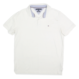 TOMMY HILFIGER Mens White Short Sleeve Plain L Cotton Blend Polo Shirt