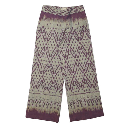 Womens Cotton Blend Beige & Purple Relaxed Wide-Leg Trousers W27 L26 Patterned