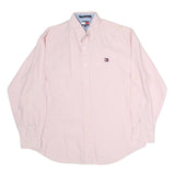 TOMMY HILFIGER Mens Pink & Blue Cotton Shirt L Classic Button Down Oxford