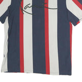 KARL KANI Mens Blue & Red & White Striped Graphic T-Shirt S Short Sleeve Crew
