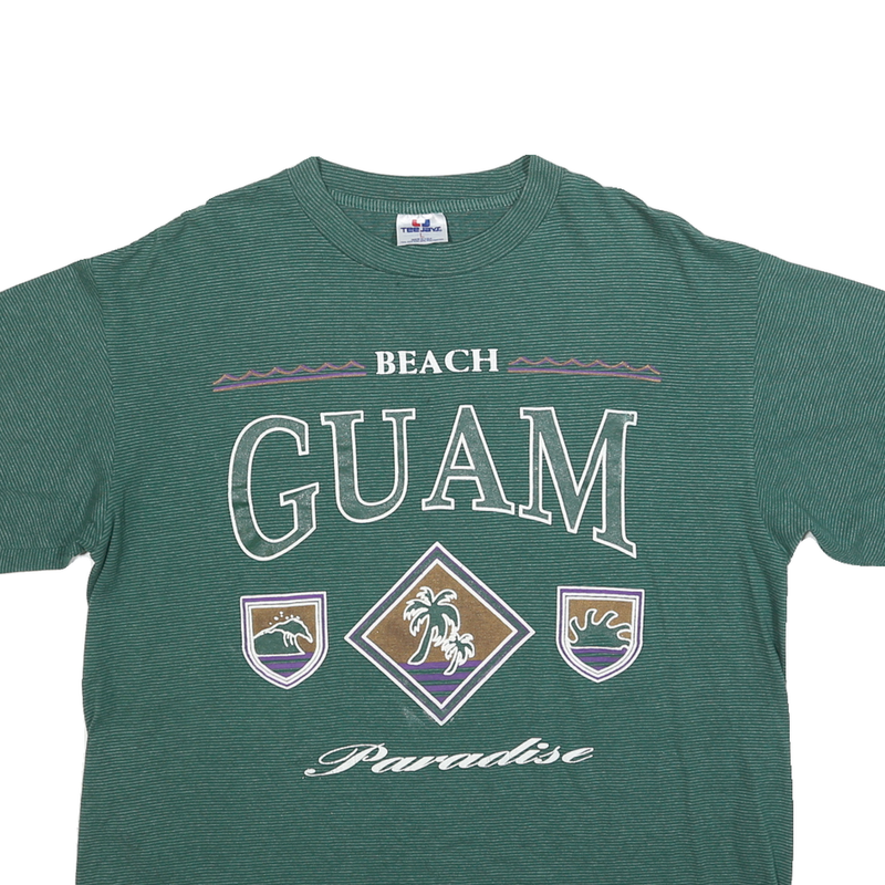 TEEJAYS Mens Green Graphic T-Shirt L Short Sleeve Crew Neck Cotton Blend Jersey