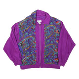 LAVON Womens Purple Paisley Bomber Jacket L Polyester Blend Zip