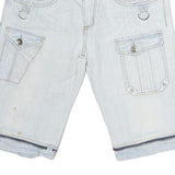 K&M Mens Light Blue Denim Cargo Shorts L W36 Zip Hem Pockets
