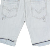 K&M Mens Light Blue Denim Cargo Shorts L W36 Zip Hem Pockets