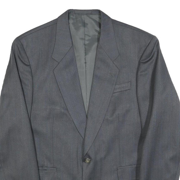 Mens Grey Wool Blend Plain Classic Tailored Jacket L Button Closure