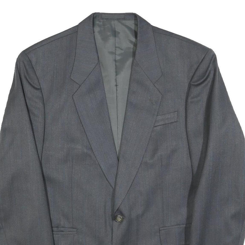 Mens Grey Wool Blend Plain Classic Tailored Jacket L Button Closure