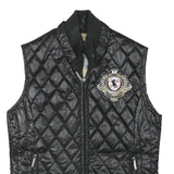 POLO SOCIETY Womens Black Quilted Vest M Polyester Blend Zip Diamond Pattern