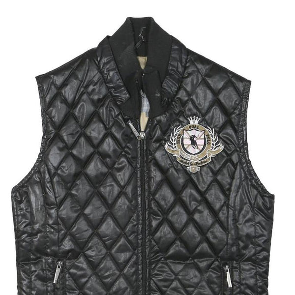 POLO SOCIETY Womens Black Quilted Vest M Polyester Blend Zip Diamond Pattern