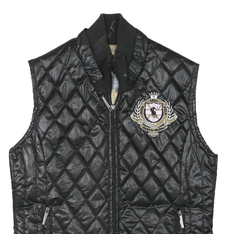 POLO SOCIETY Womens Black Quilted Vest M Polyester Blend Zip Diamond Pattern