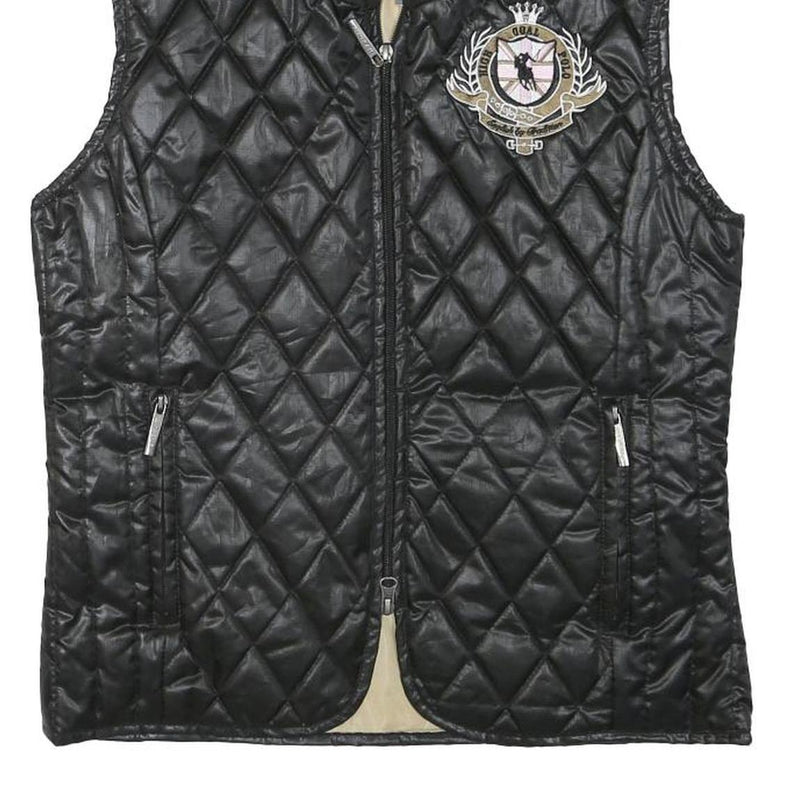 POLO SOCIETY Womens Black Quilted Vest M Polyester Blend Zip Diamond Pattern