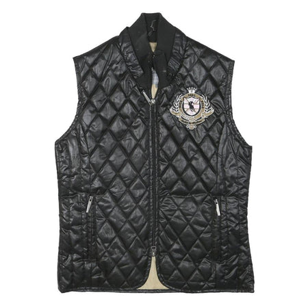 POLO SOCIETY Womens Black Quilted Vest M Polyester Blend Zip Diamond Pattern