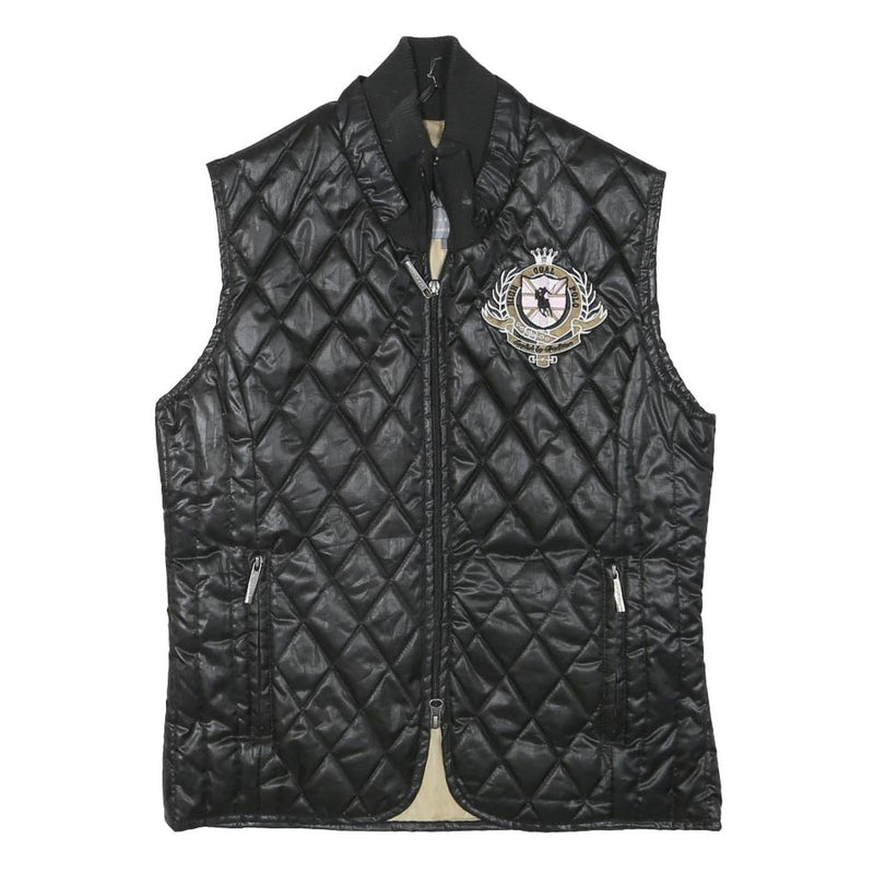 POLO SOCIETY Womens Black Quilted Vest M Polyester Blend Zip Diamond Pattern