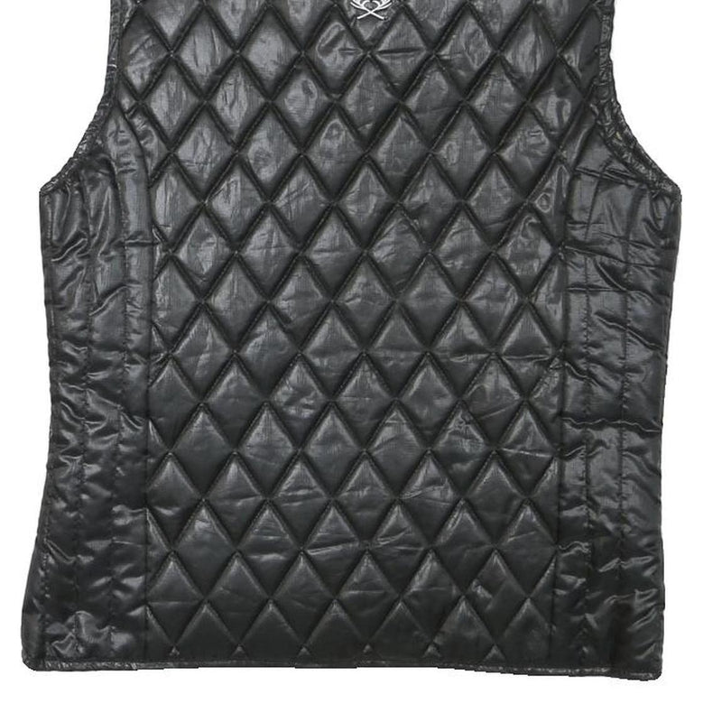 POLO SOCIETY Womens Black Quilted Vest M Polyester Blend Zip Diamond Pattern