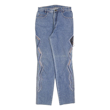 OPPIE Womens Regular Fit Blue Denim Rinse Wash W26 L29 Embroidered Jeans