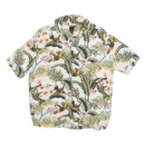 H&M Mens White Tropical Bird Print Short Sleeve Shirt L Casual Summer Holiday