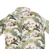 H&M Mens White Tropical Bird Print Short Sleeve Shirt L Casual Summer Holiday